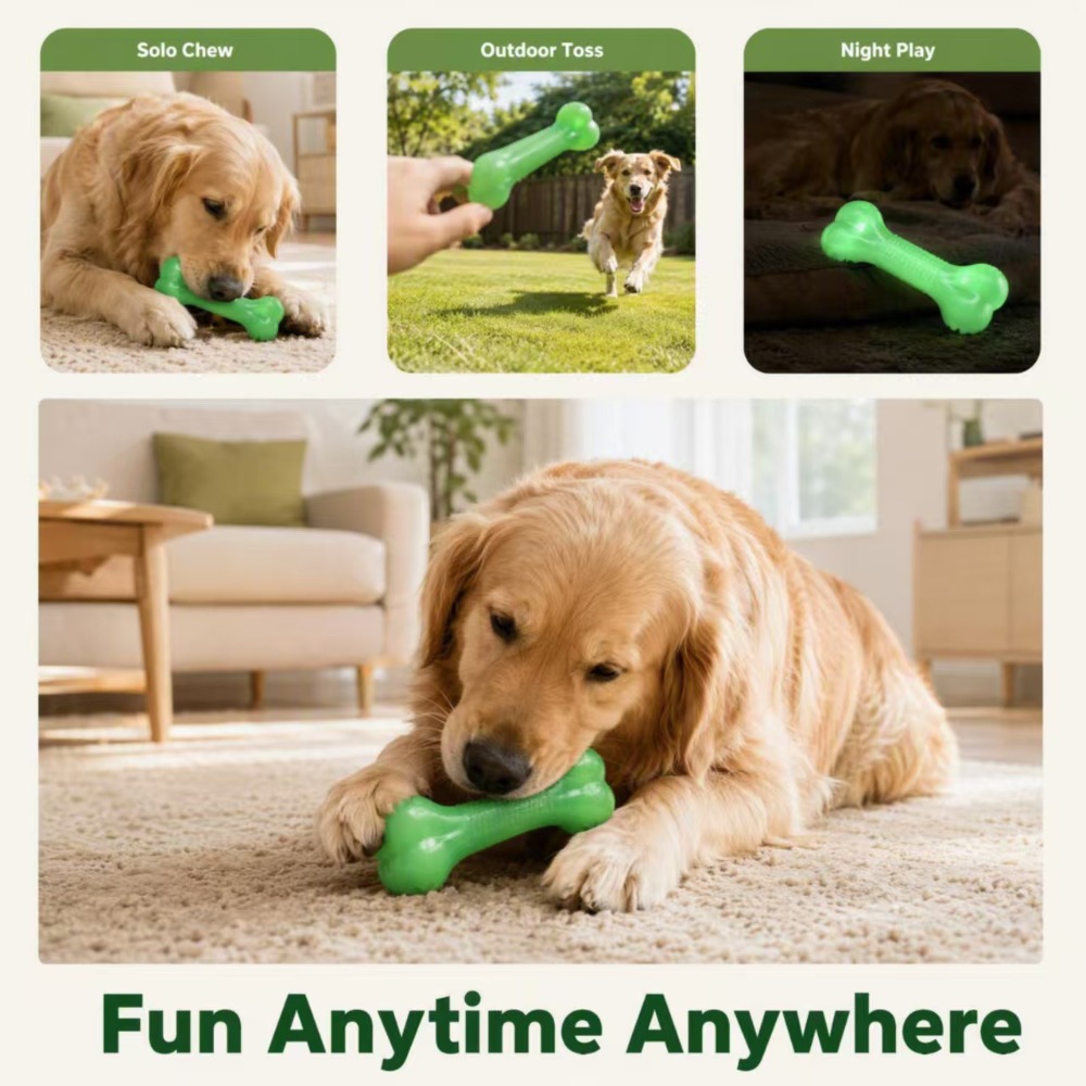 Glow in Dark TPR Dog Bone Toy, - Teeth Cleaning Dog Chew Bone 评论和价格